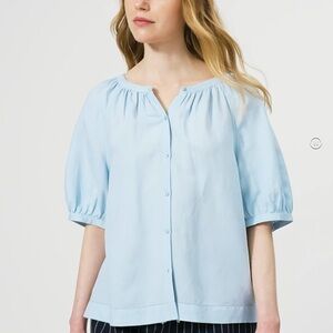 Uniqlo Light Blue Women's Top linen blouse new with tag